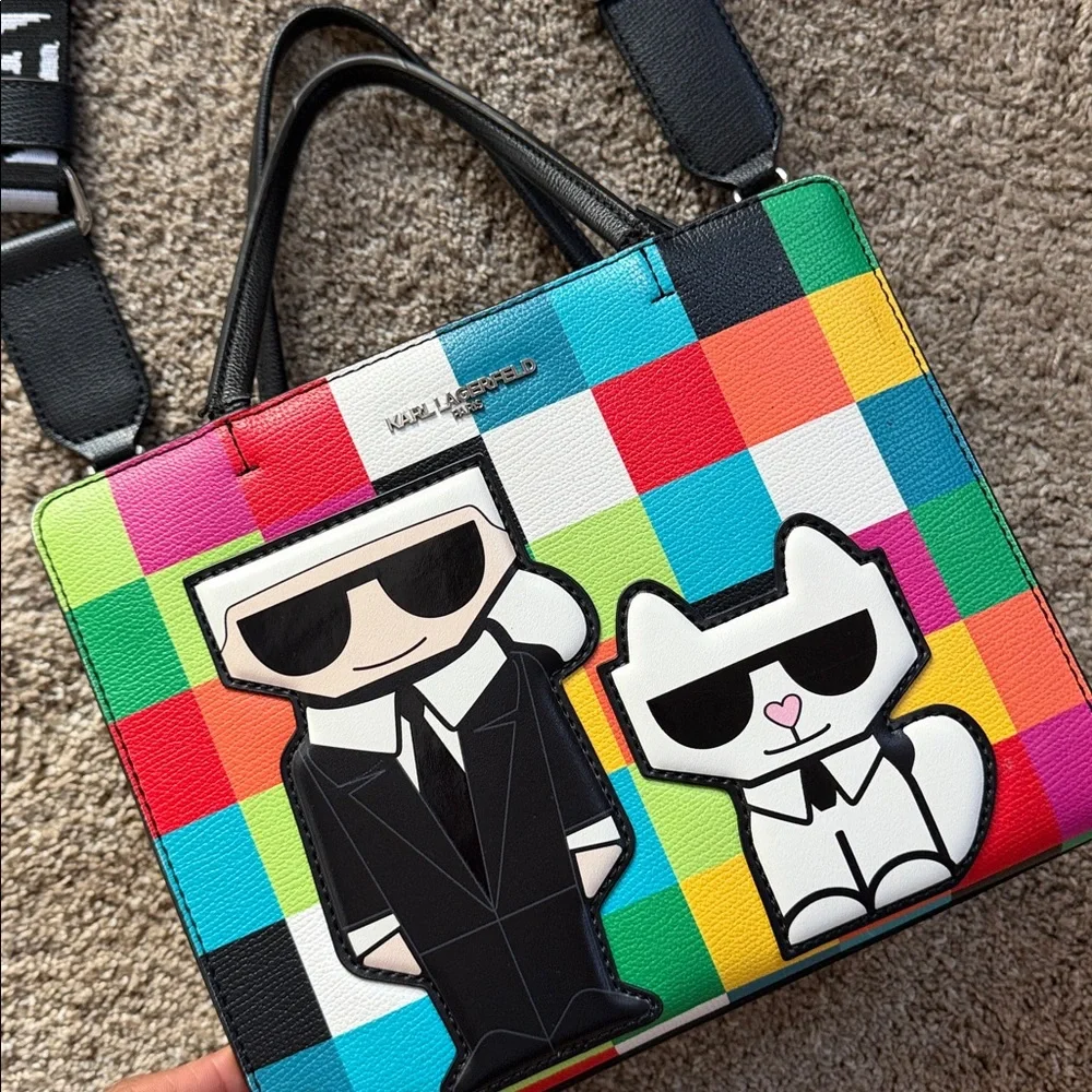 Karl Lagerfeld Colorblock Tote Bag with Logo Strap